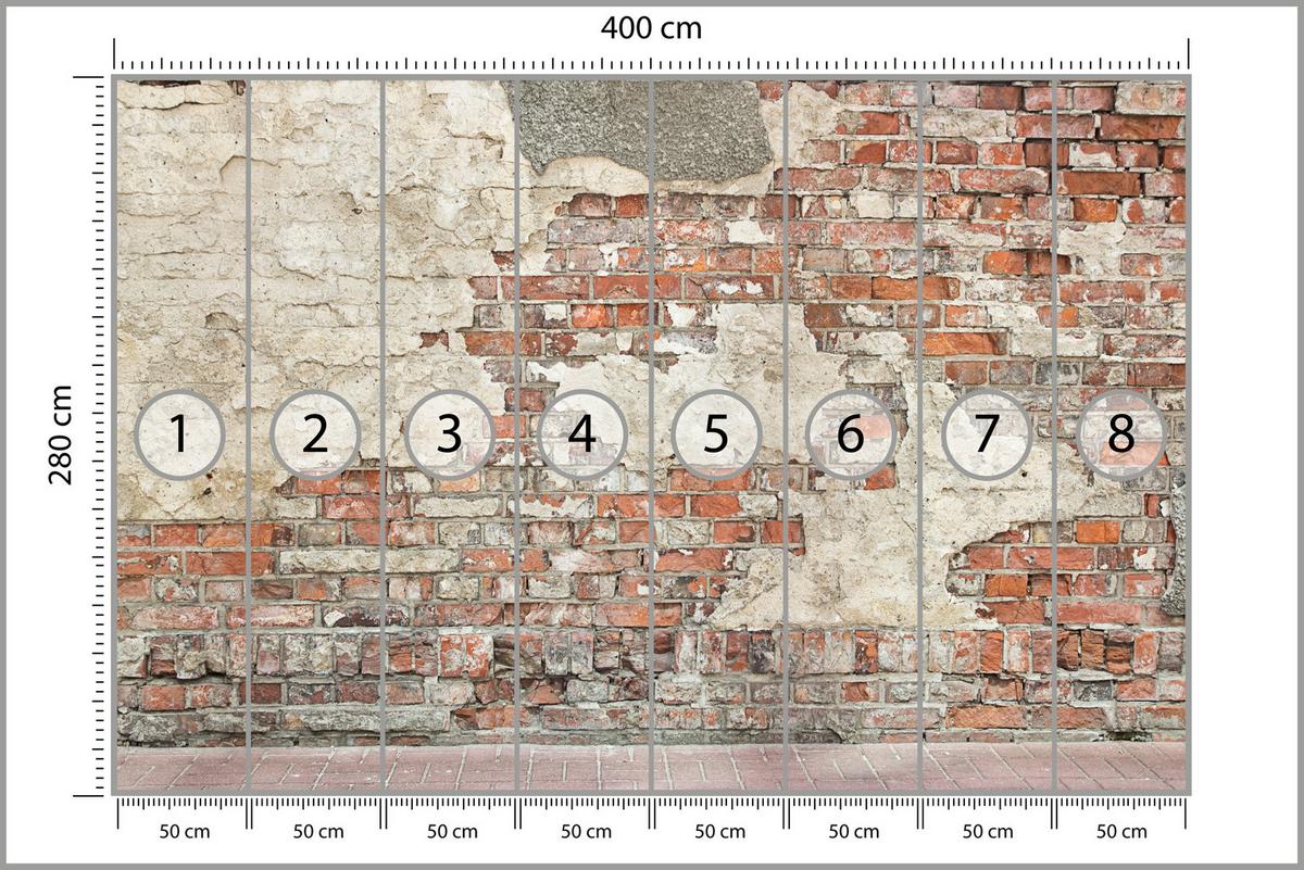 FOTOTAPETE für Wohnzimmer Alte Ziegelwand Rustikal 400x280 - Beige/Rot, Papier (400/280cm) - Muralo