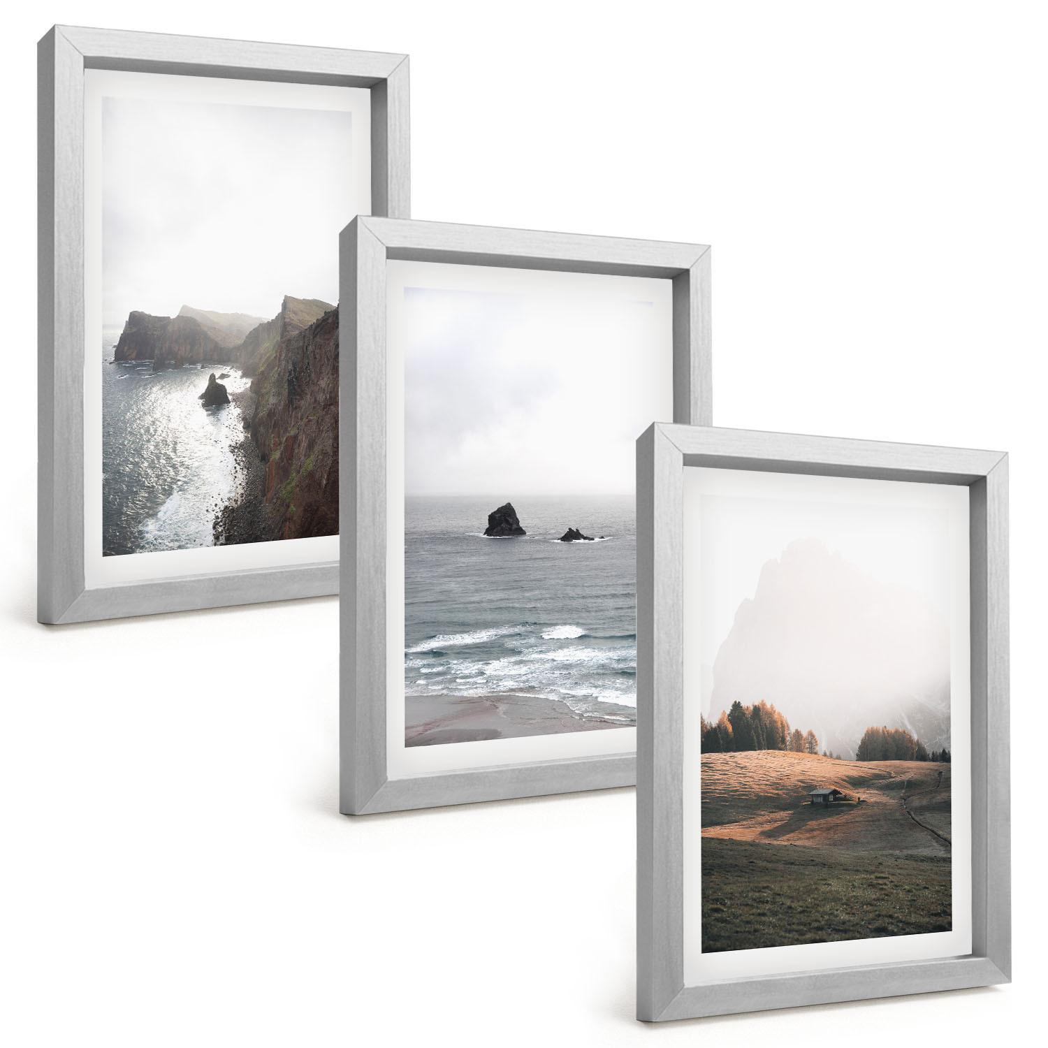 BILDER SET 3er Set - 20x30 cm Silberner Rahmen - Landschaften aus Bergen und Meer - Silberfarben, Kunststoff (20/30cm) - TULUP