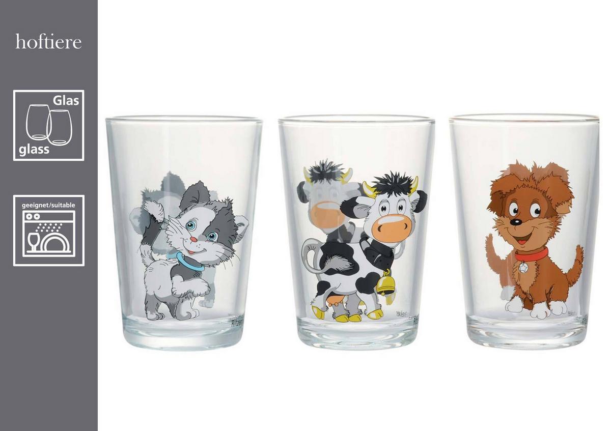 KINDERGLÄSER Hoftiere bunt 205 ml 3-tlg. - Multicolor, Glas (0.205L) - Ritzenhoff Breker