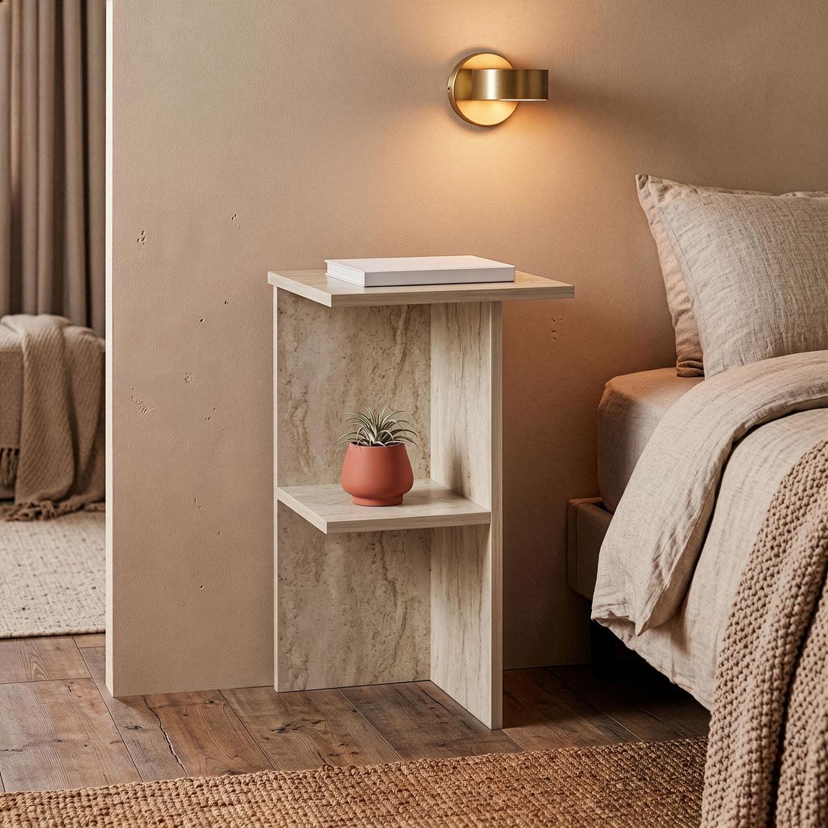NACHTTISCH quadratisch mit ablage 36/36/60 cm - Beige, Holzwerkstoff (36/60/36cm) - Calicosy