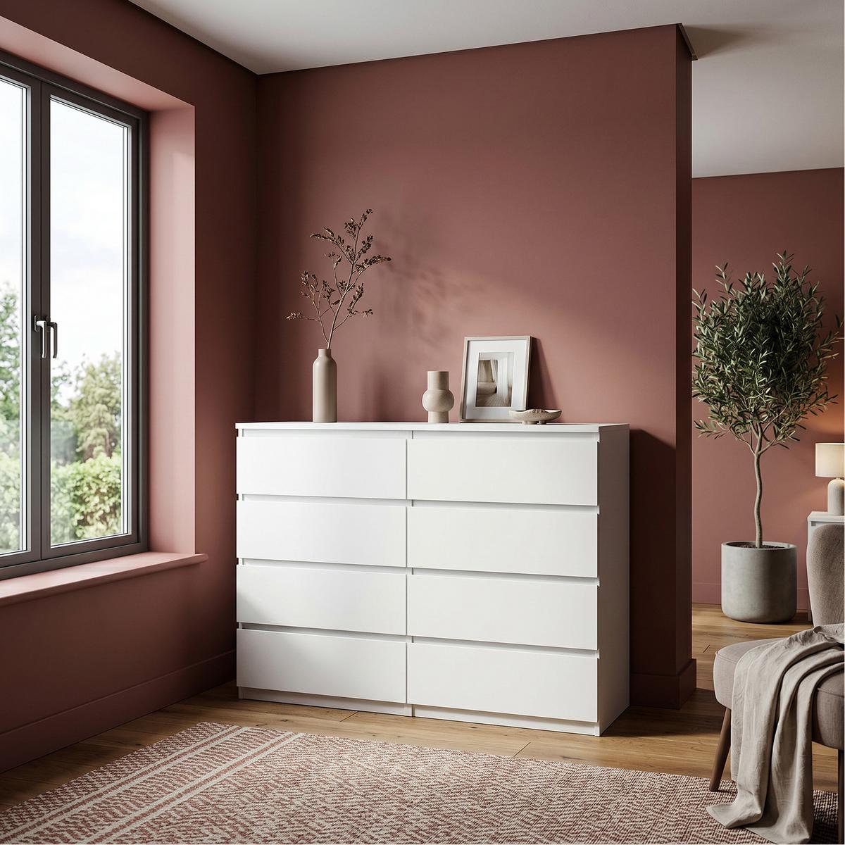 KOMMODE NUDO 138,5/101,5/39cm mit 8 Schubladen Türen Weiß - Weiß, Holzwerkstoff (138.5/101.5/39cm) - MASSENO