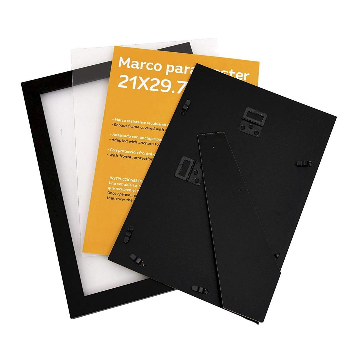RAHMEN Set mit 2 aus MDF und Acrylglas Schutz und Aussteller für Fotografien, Bilder, Poster, Gemälde, Dekoration für Haus Farbe Schwarz A4 - Schwarz, Holz (21/3cm) - Nacnic