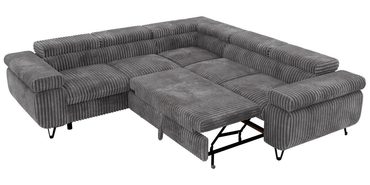ECKSOFA QUADRO L - Grau Cord - Links Seite - Schwarz/Grau, Textil/Metall (269/269cm) - MKS