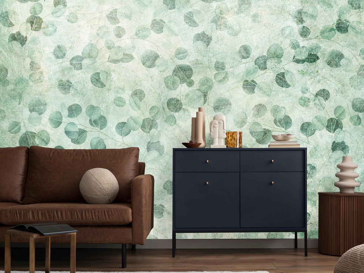 FOTOTAPETE Grüne Blätter Beton Optik Natur 250x175 - Grün, Papier (250/175cm) - Muralo