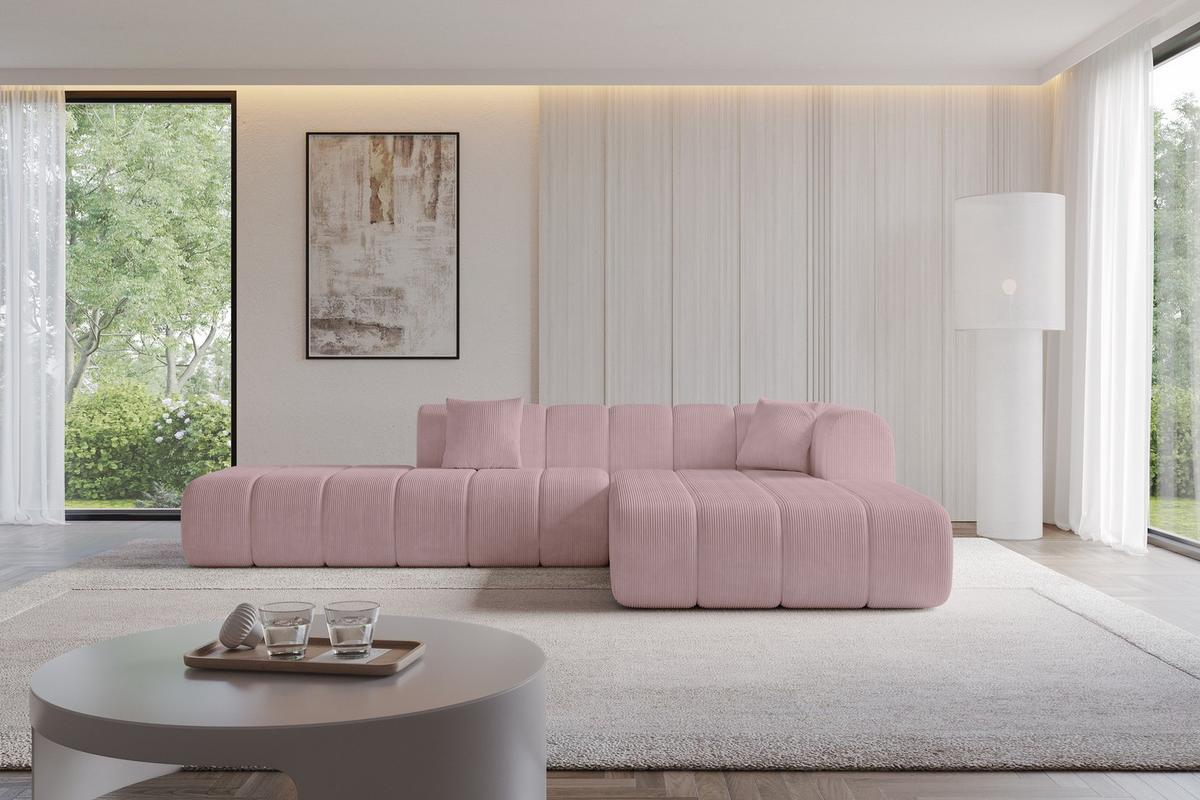 ECKSOFA Ottomane Rechts BILA-L 289x176x71 Rosa Cord - Schwarz/Rosa, Holzwerkstoff/Kunststoff (289/176cm) - ALTDECOR