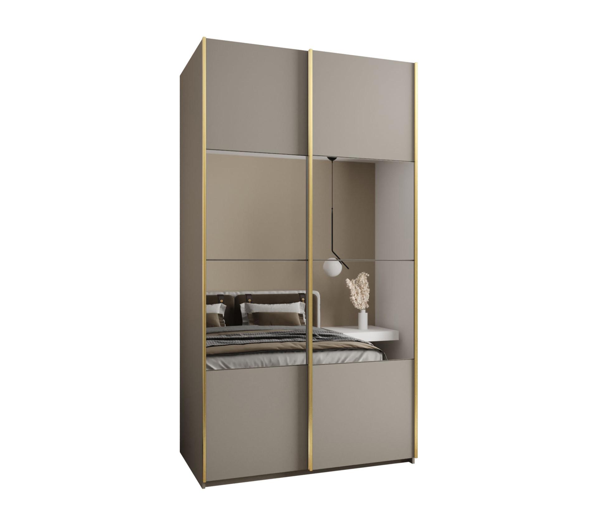 SCHWEBETÜRENSCHRANK 245,5/130/64 2-türig - Kaschmir/Goldfarben, Holz/Metall (130/245/64cm) - Abiks Möbel