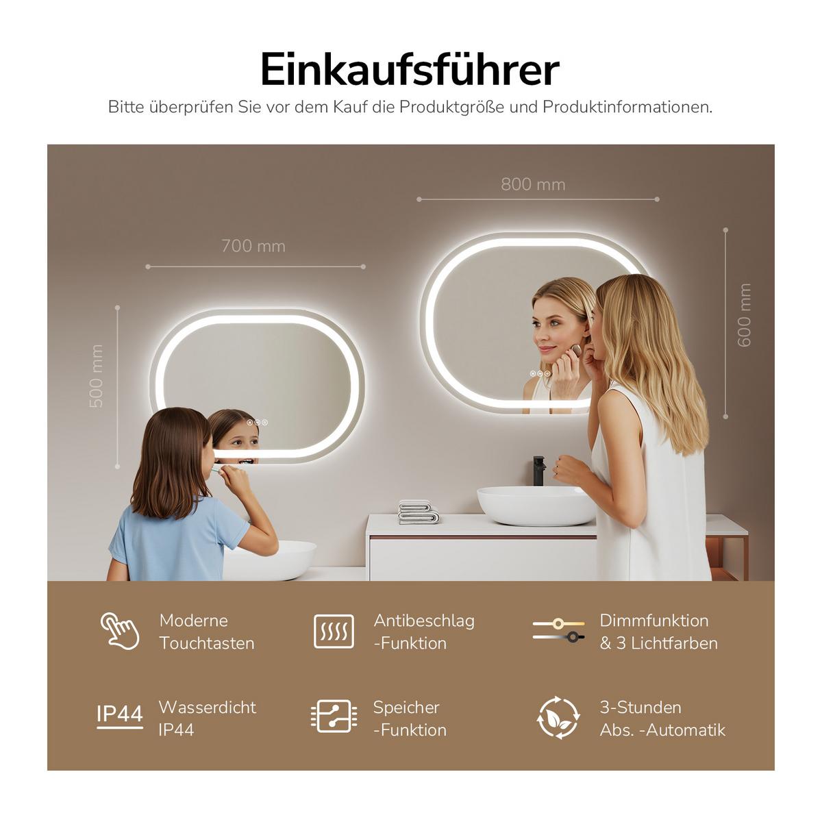 BADSPIEGEL mit Beleuchtung in Laufbahnform 80/60 cm - Transparent, Glas (80/60/2.5cm) - EMKE
