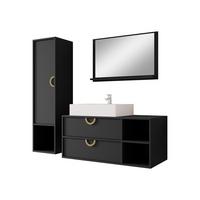 BADMÖBEL-SET 14 - Goldfarben/Schwarz, Holzwerkstoff/Metall (35/133/34cm) - MIRJAN24