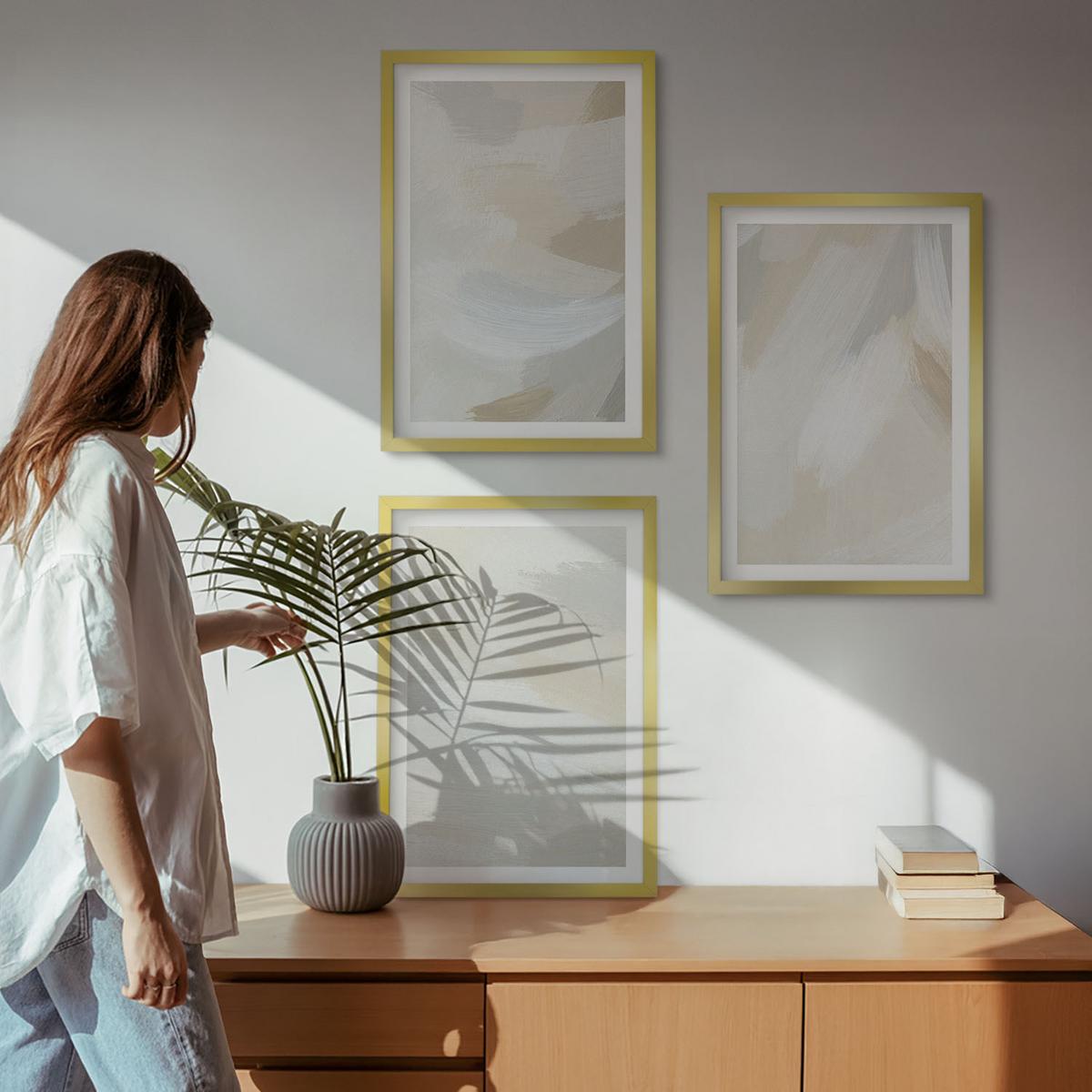 BILDER SET 3er Set - 40x60 cm Goldrahmen - Abstrakter Pinselhintergrund - Goldfarben, Kunststoff (40/60cm) - TULUP