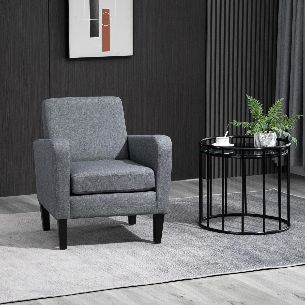 SESSEL mit Rückenlehne, abgerundeten Armlehnen Gepolstert Loungesessel Hellgrau - Hellgrau, Textil (72/74/66cm) - HOMCOM