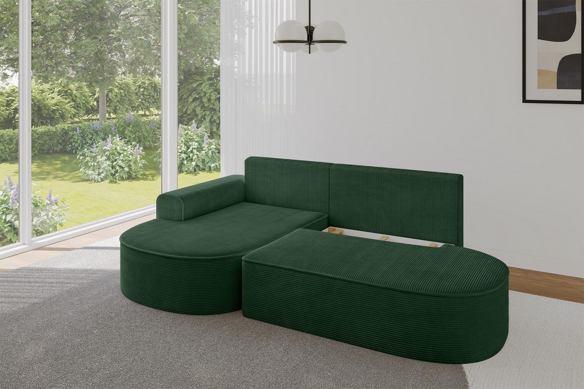 ECKSOFA mit Schlaffunktion und Bettkasten Ottomane Links MARI-L1-S - 283x167x73 cm Grün Cord - Waldgrün/Schwarz, Holzwerkstoff/Kunststoff (283/167cm) - ALTDECOR