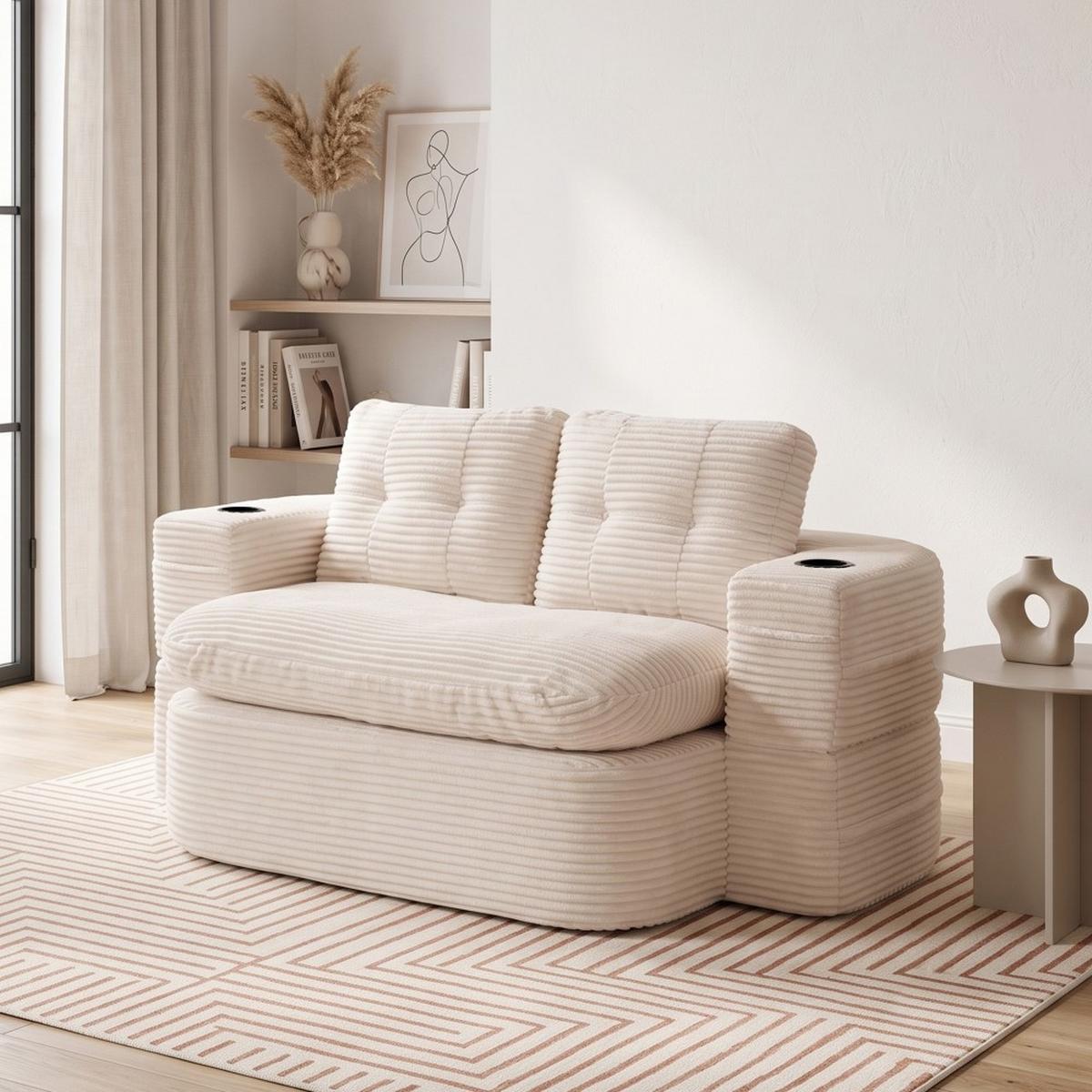 SCHLAFSOFA 2-in-1 Cordstoff Liegefunktion - Beige, Textil (165/61/97cm) - Urban Meuble