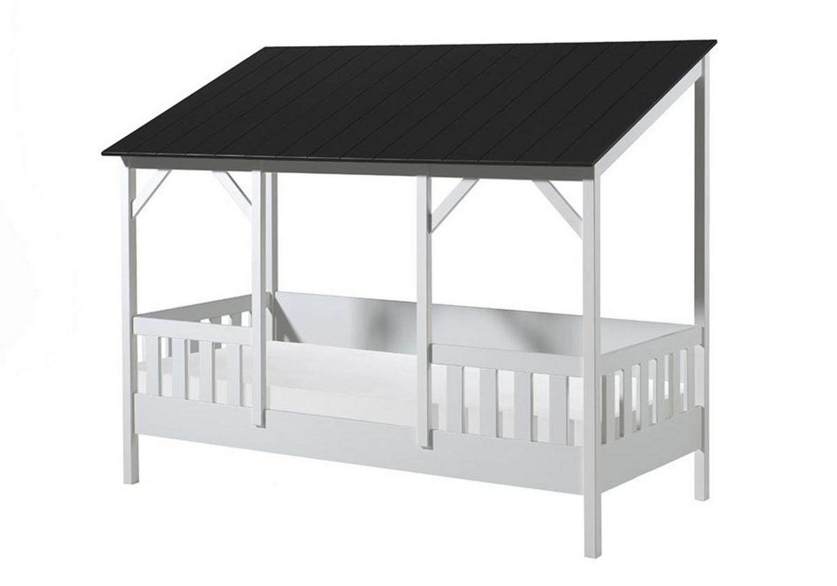 HAUSBETT Kata 214x174x105 aus MDF+Massivholz in Weiß/Schwarz - Schwarz/Weiß, Holzwerkstoff (90/200cm) - 58aufmkessel