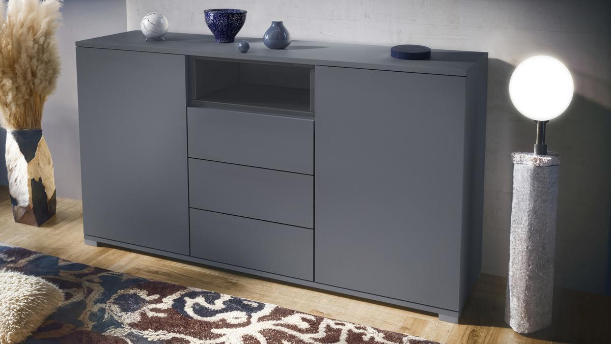 SIDEBOARD Skadu Grau Hochglanz - Anthrazit/Grau, Holzwerkstoff (138.5/75.5/35cm) - Vladon