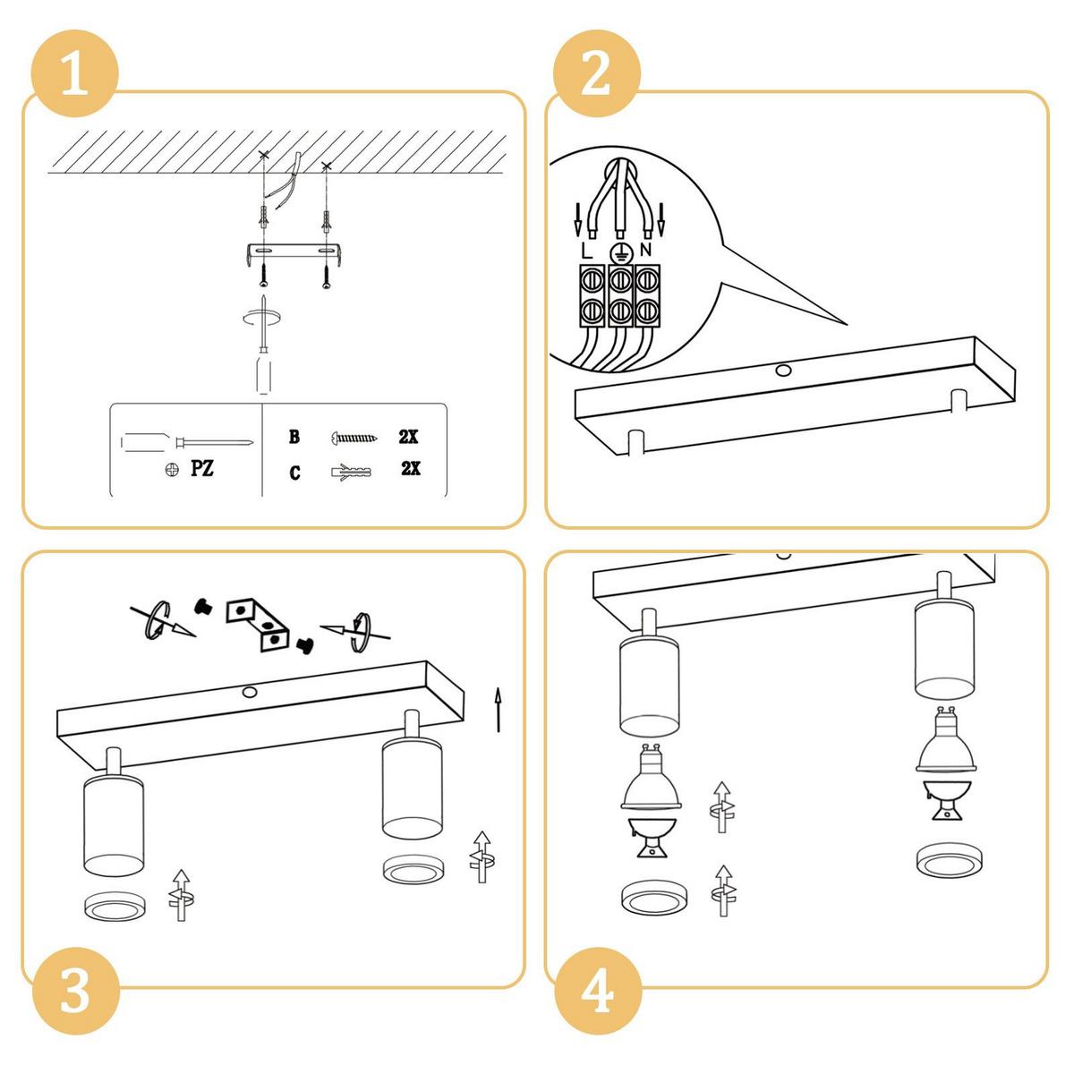 DECKENSTRAHLER Darmstadt 2-flammig 28/6/15 cm - Weiß, Holz (28/6/15cm) - Nettlife