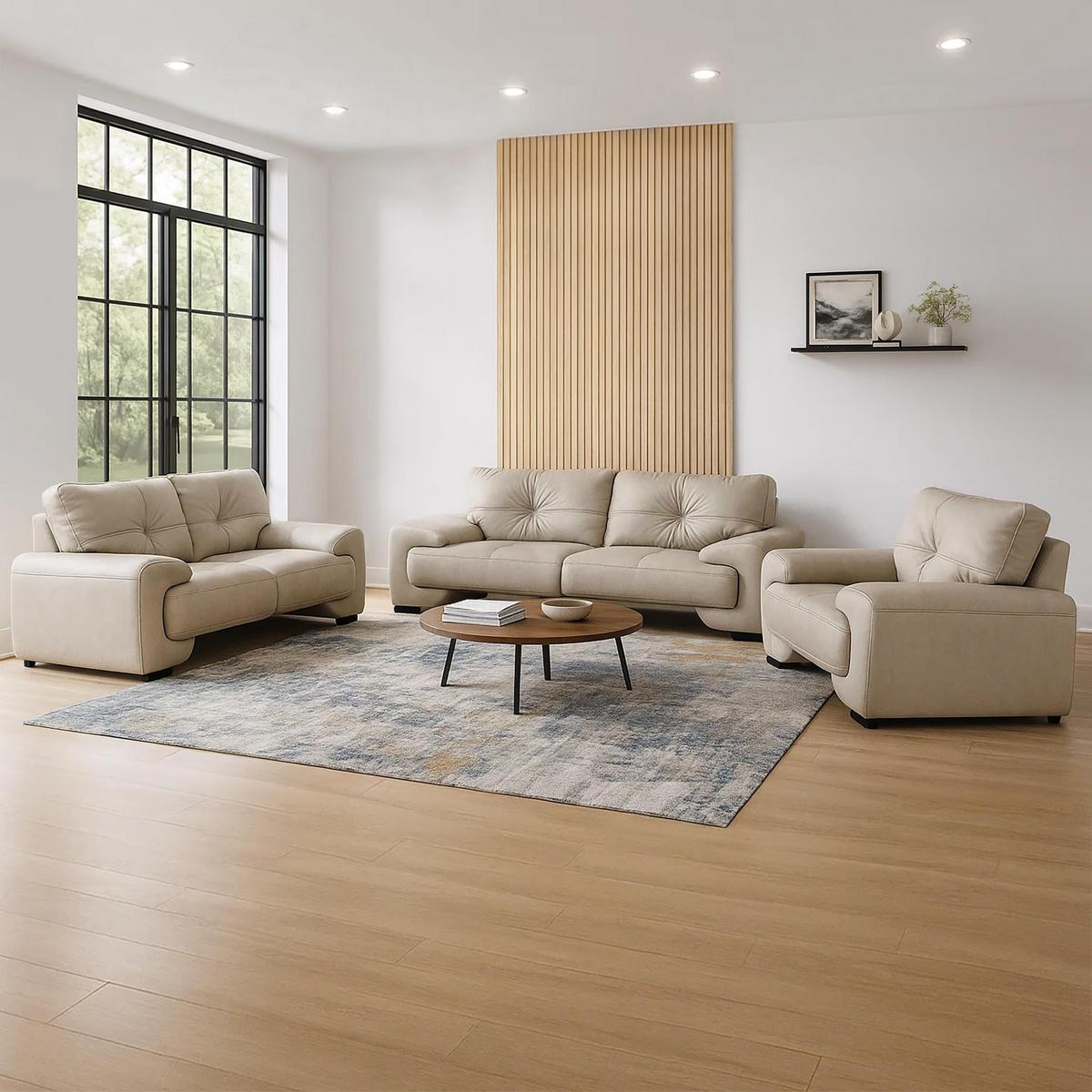 3-SITZER SOFA Omega aus Kunstleder, Beige - Beige/Schwarz, Leder (225/88/98cm) - Beautysofa