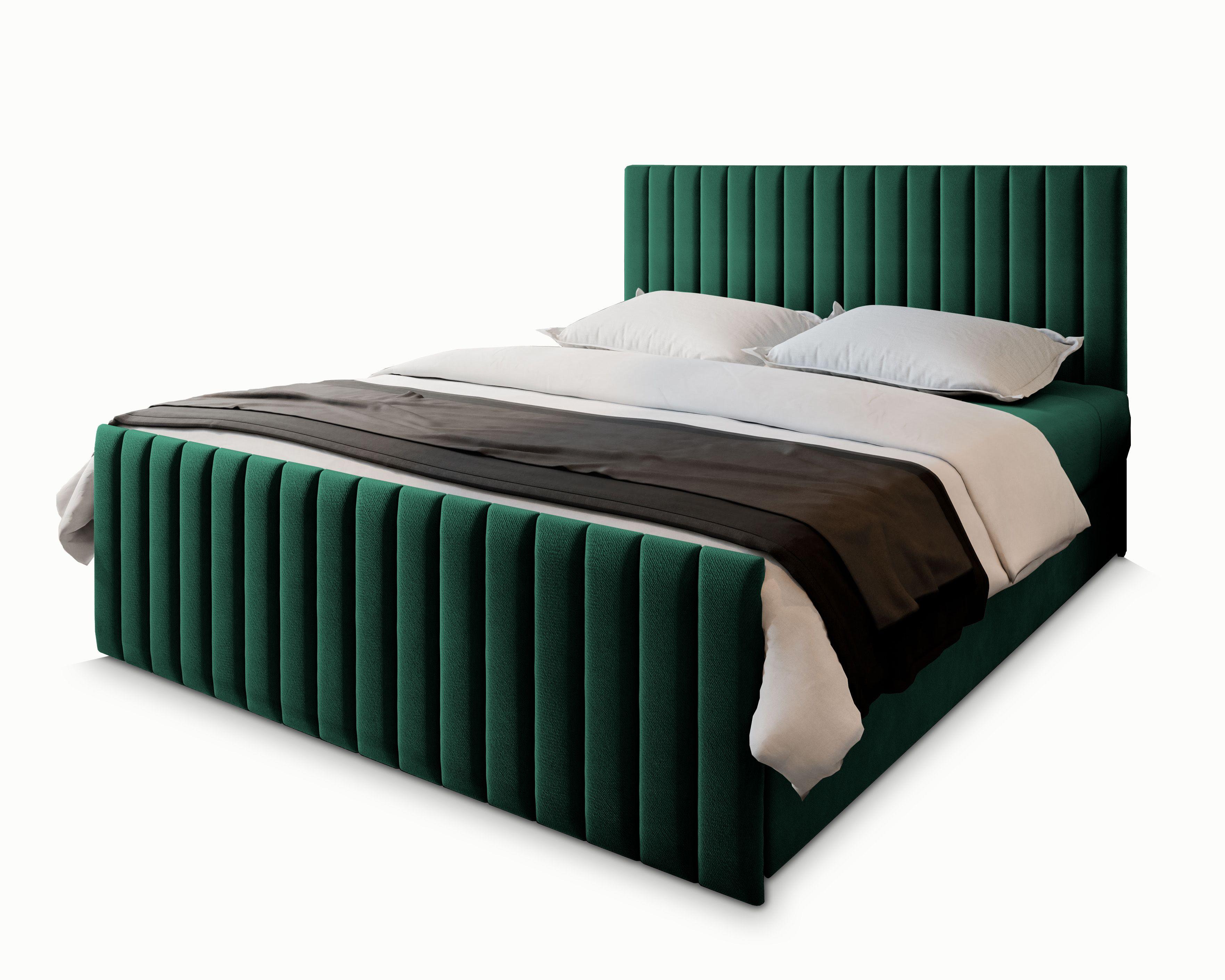 BOXBETT ARION 140x200 cm mit Matratze und Topper, H2+H3 - Grün - Grün, Holz (140/200cm) - MASSENO