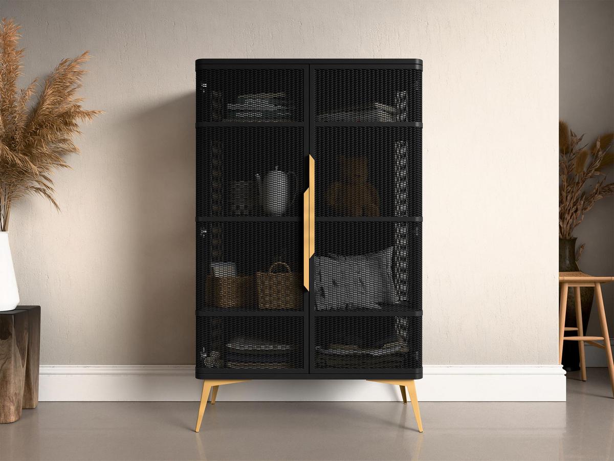 VITRINE Modera - Goldfarben/Schwarz, Holzwerkstoff/Metall (90/145/40cm) - MIRJAN24