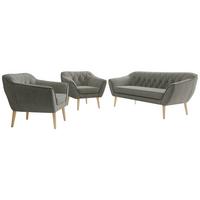 SITZGARNITUR PIRS 3+1+1 - Grau Strukture - Holzbeine - Platinfarben/Buchefarben, Holzwerkstoff/Textil (180/75/74cm) - MKS