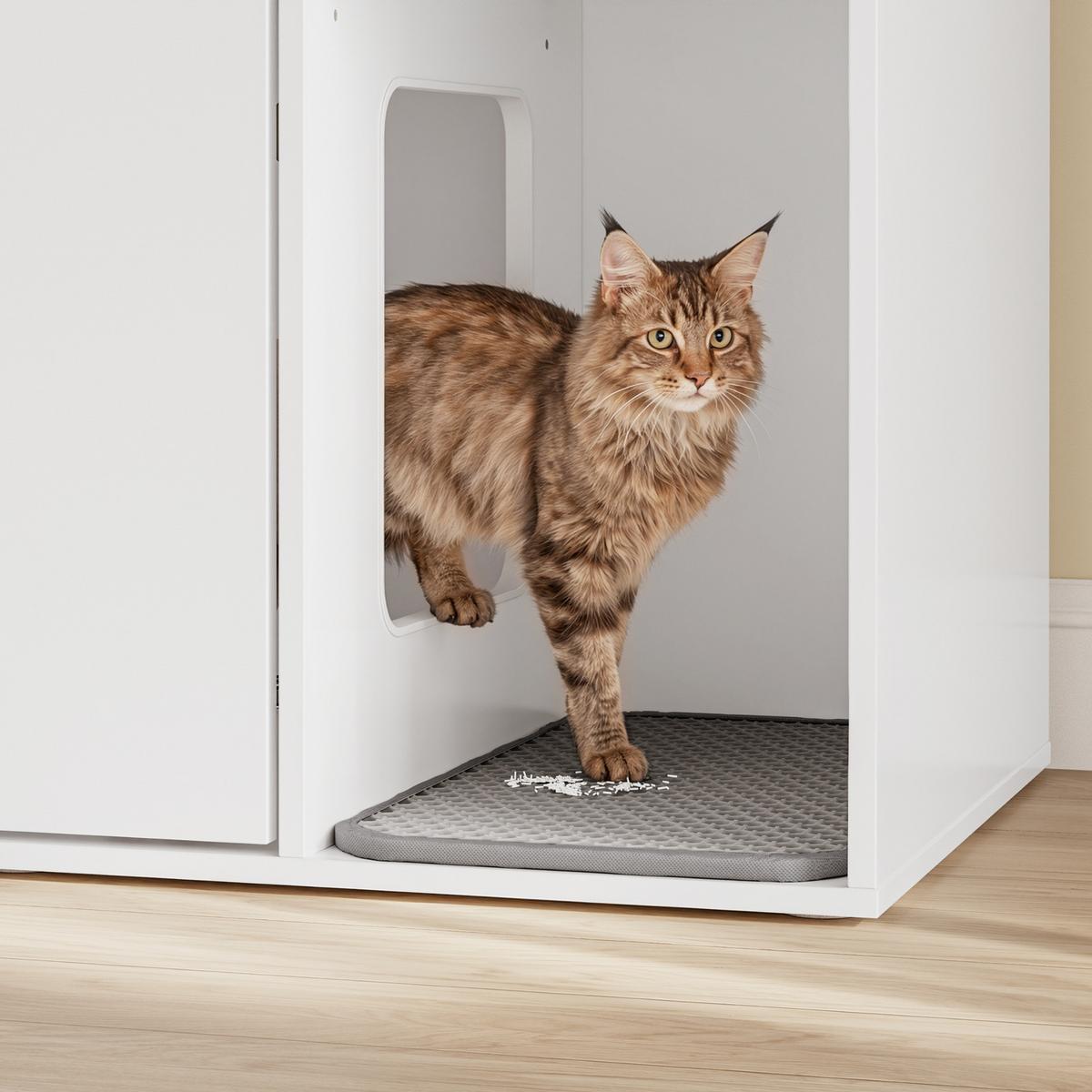 KATZENHAUS mit Katzenklo Verkleidung und Schublade HAT08-E-W - Ahornfarben/Schwarz, Fell/Metall (45/75/85cm) - SoBuy