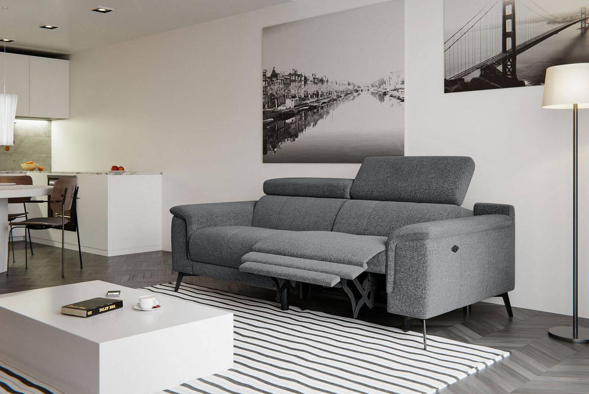 RELAXSOFA FIERO 3-Sitzer mit 1 Relaxfunktion, grau - Schwarz/Grau, Holzwerkstoff/Textil (212/82/103cm) - Wozimo