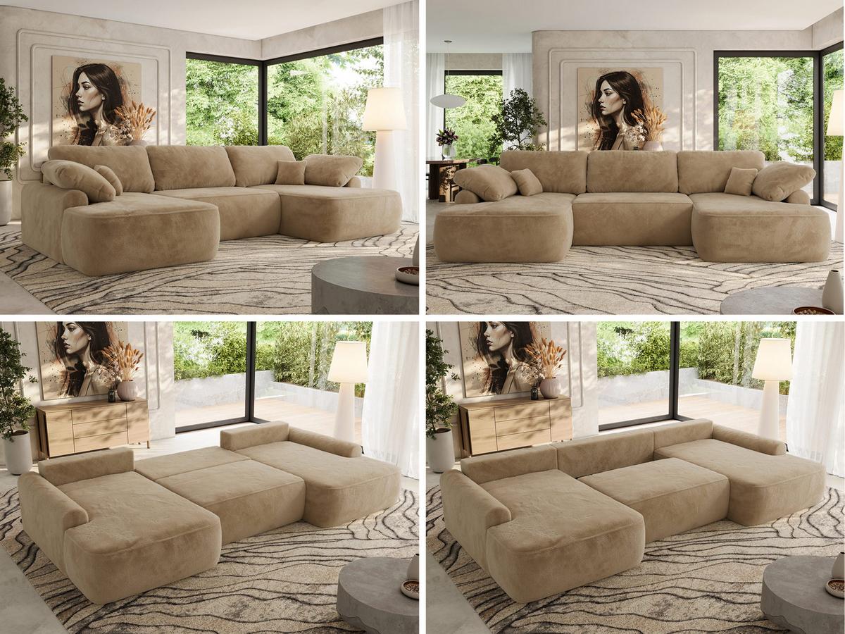 WOHNLANDSCHAFT CUBO U Beige Plüsch - Beige/Schwarz, Kunststoff/Textil (370/100/187cm) - MKS