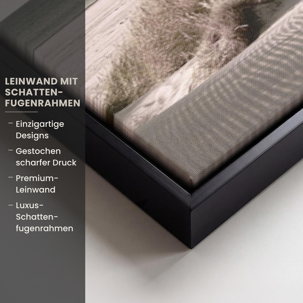 LEINWAND Bilder mit Rahmen - Strand - Meer - Menschen - Baum - Moderne Kunst - 140x90 - Hellgrau, Textil (140/90cm) - MuchoWow