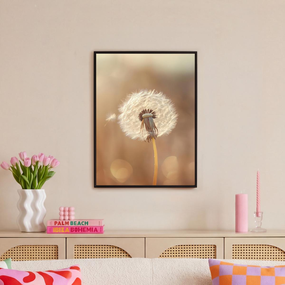 LEINWAND Bilder mit Rahmen - Löwenzahn - Beige - Natur - Blume - 50x70 - Hellbraun, Textil (50/70cm) - MuchoWow