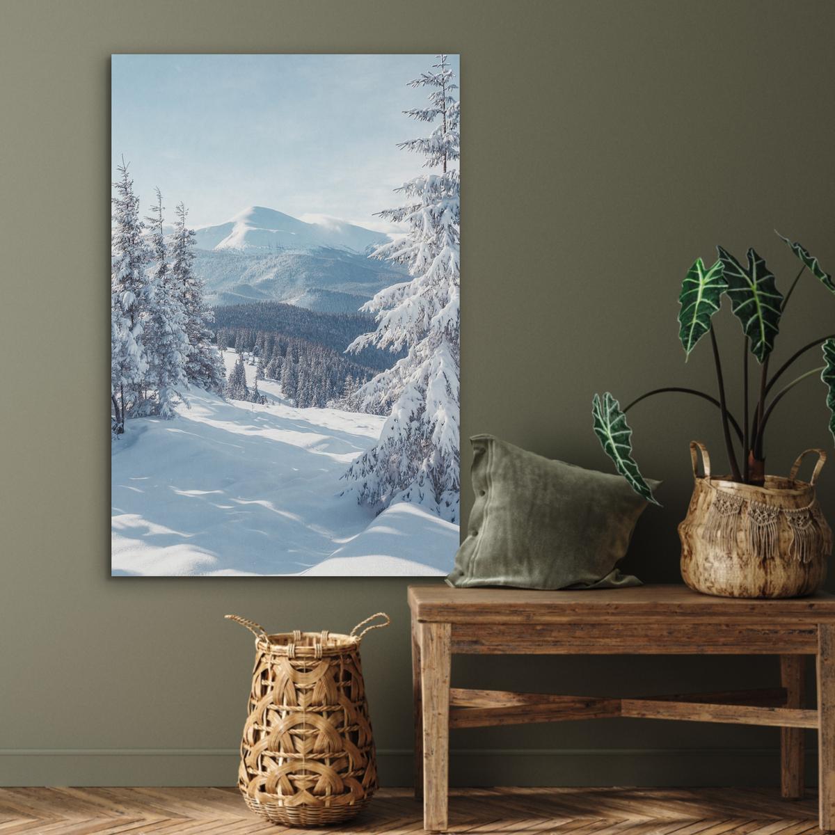AKUSTIKBILD Winterlandschaft - Natur - Berge - Bäume - Schnee Wanddeko 70x100 cm - Hellblau, Kunststoff (70/100/0.9cm) - MuchoWow
