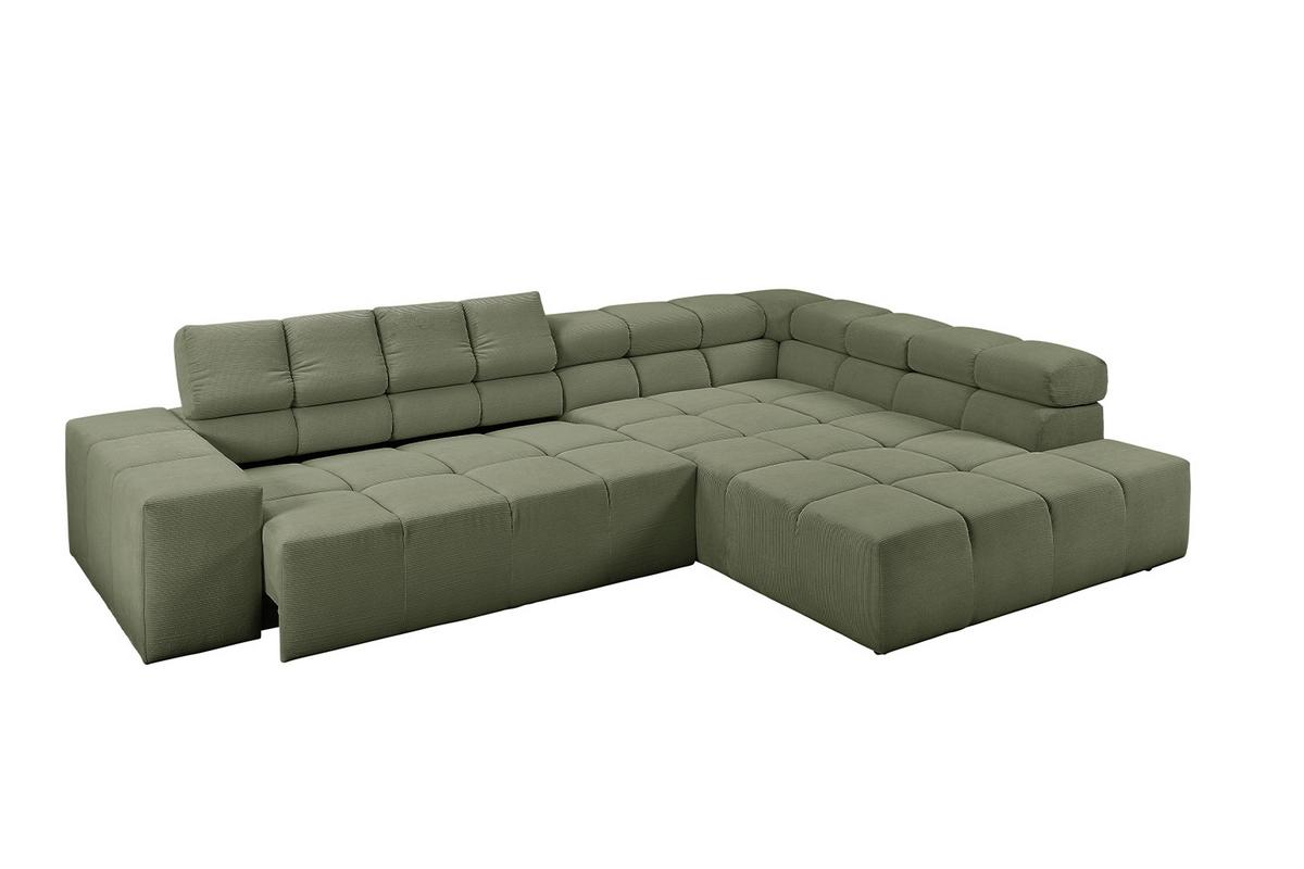 ECKSOFA MIT MOTORISCHEM SITZVORZUG NEVADA Dunkelgrün Cord Relaxfunktion - Dunkelgrün/Schwarz, Kunststoff/Textil (319/215cm) - KAWOLA