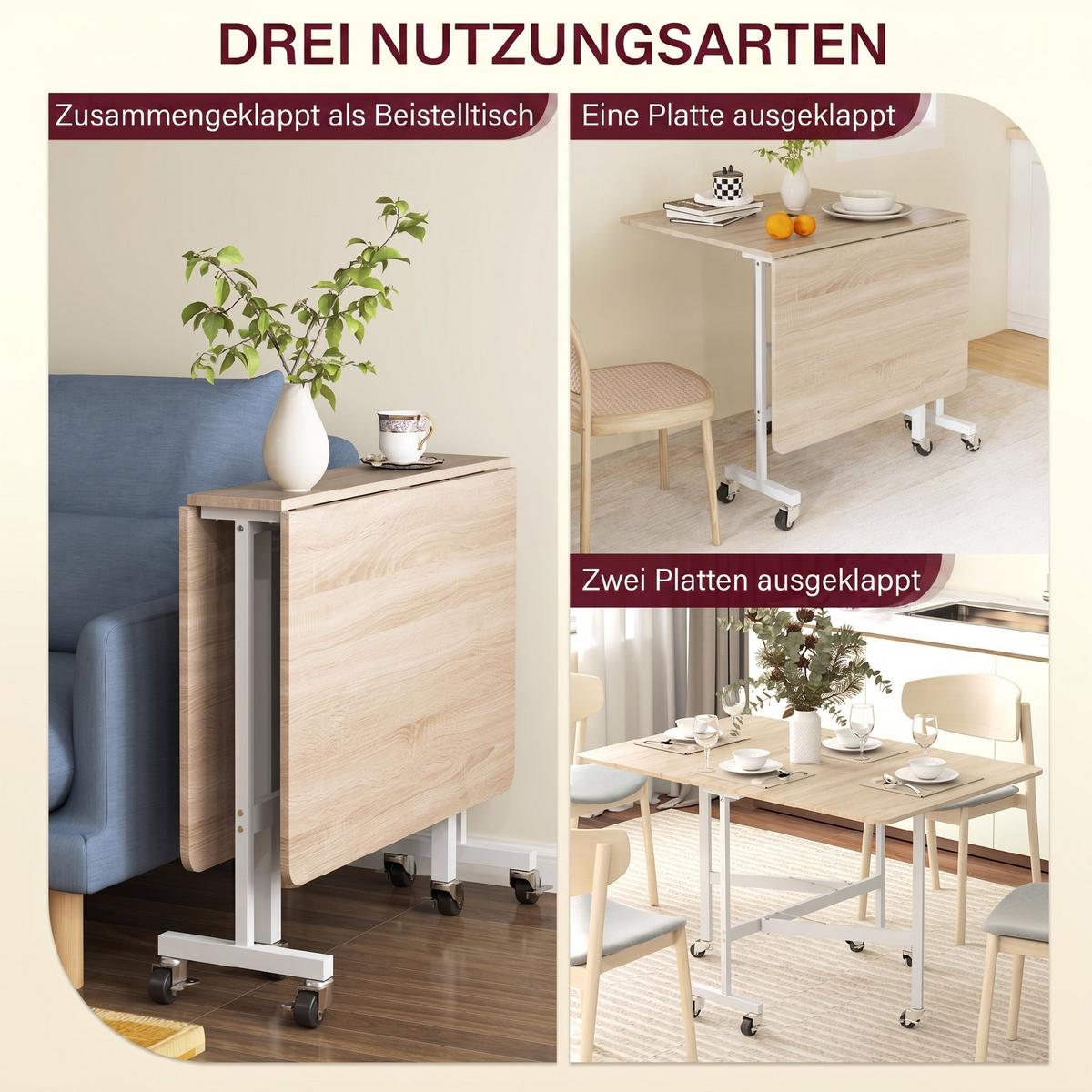 KLAPPTISCH Spanplatte Stahl Eiche-weiß - Eichefarben/Weiß, Holzwerkstoff/Metall (120/80/73cm) - HOMCOM
