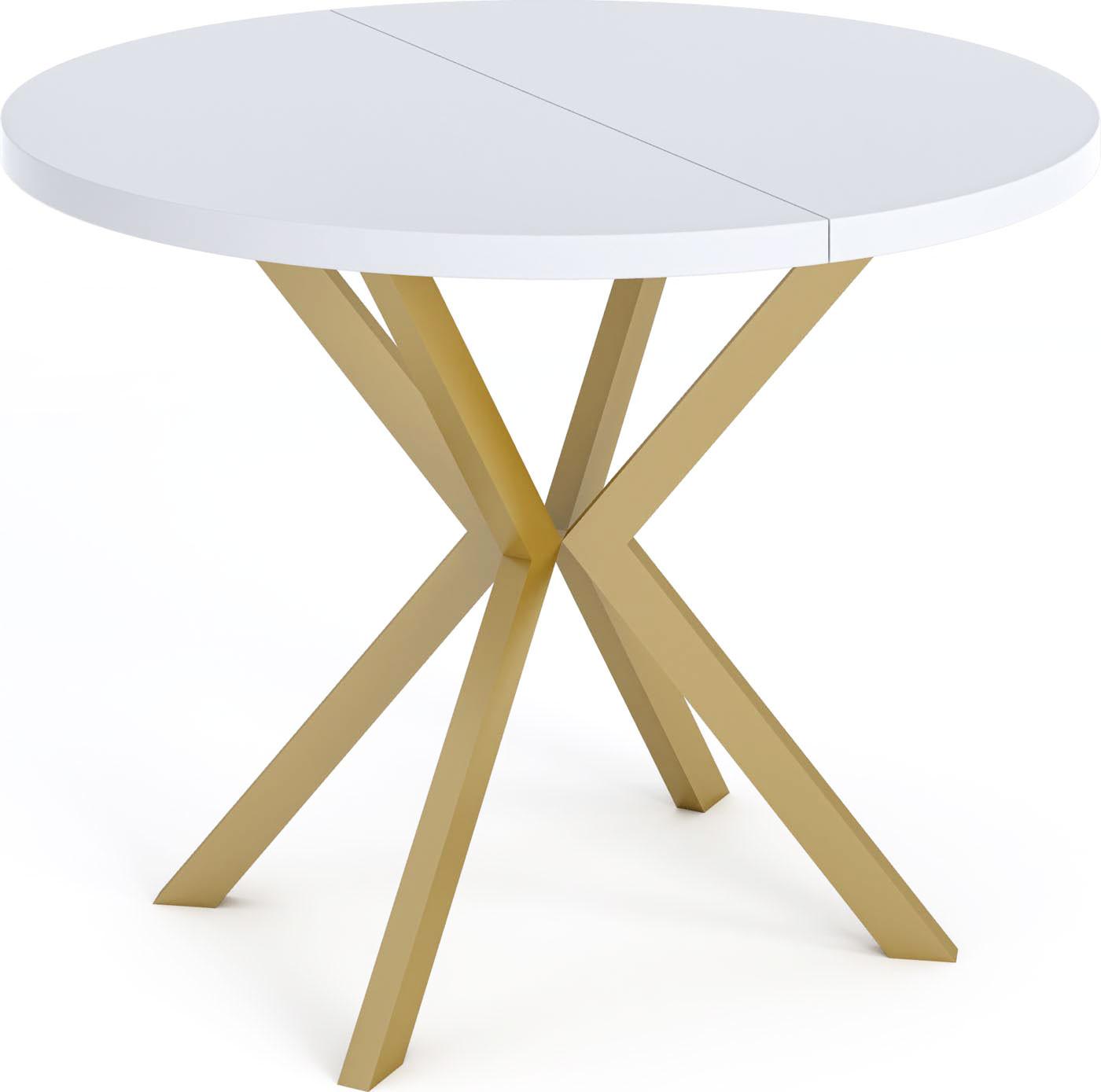 ESSTISCH Flora runder ausziehbarer, Weiß 100-180/100/76 cm - Goldfarben/Weiß, Holzwerkstoff/Metall (100/180/76cm) - WFL GROUP