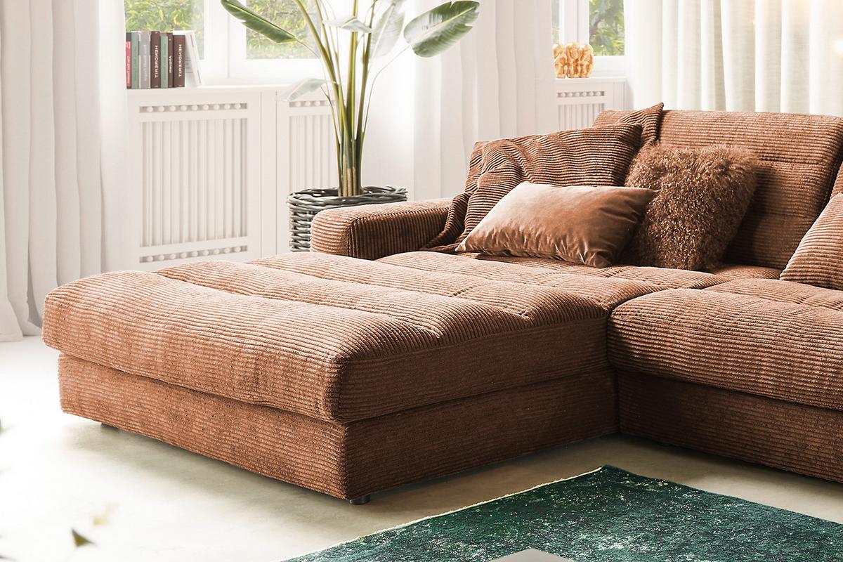 ECKSOFA XL LANA Braun Cord - Schwarz/Braun, Textil (416/205cm) - KAWOLA