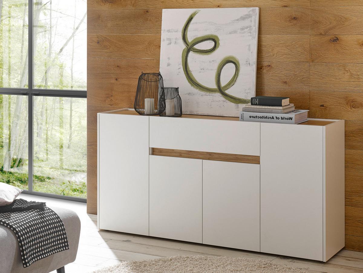 SIDEBOARD weiß, Eiche Wotan 170 x 87 cm, Kommode 4-türig - Eiche Wotan/Schwarz, Holz/Holzwerkstoff (170/87/40cm) - Furn.Design