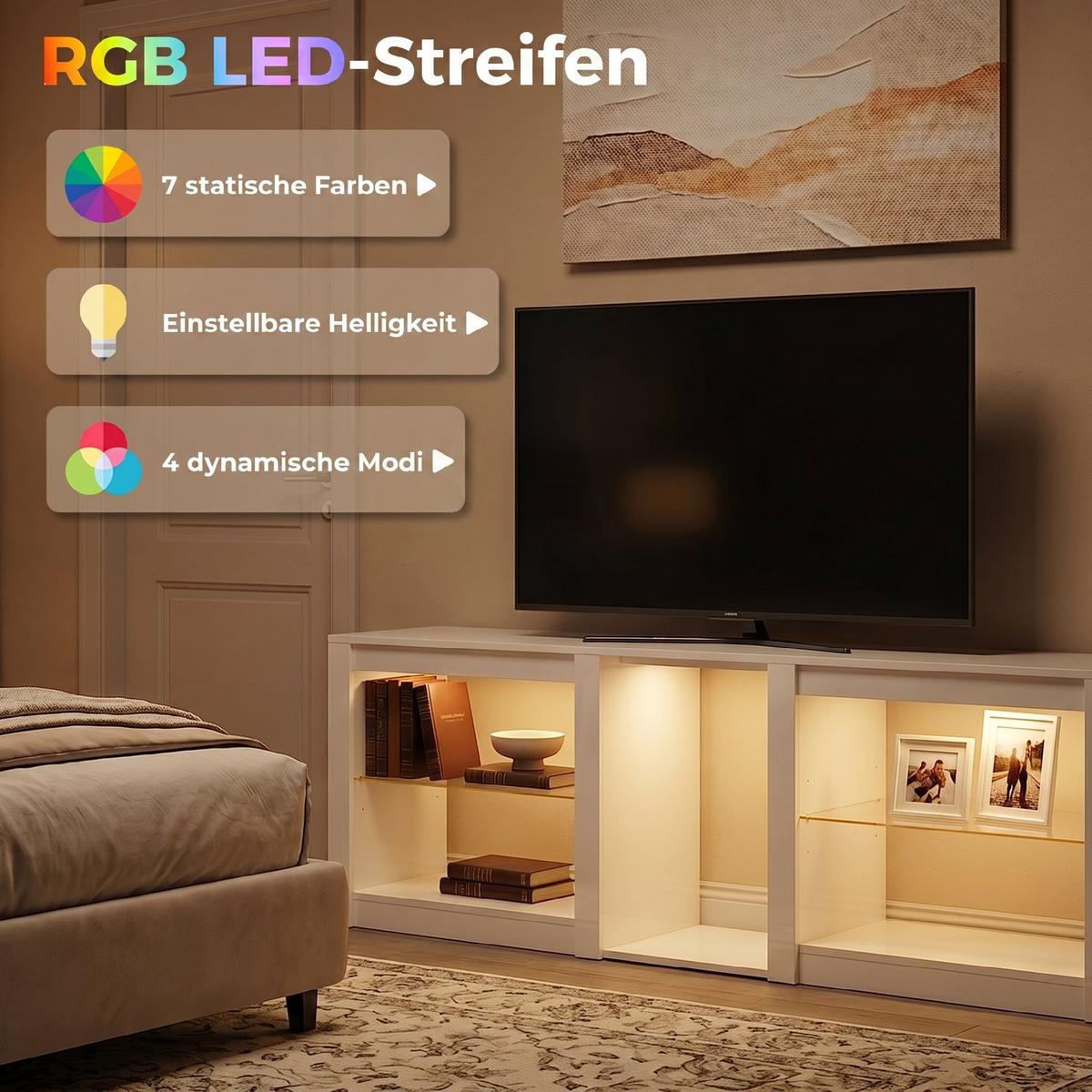 TV-LOWBOARD Spanplatte Glas Weiß - Weiß Hochglanz, Glas/Holzwerkstoff (35/52/160cm) - HOMCOM