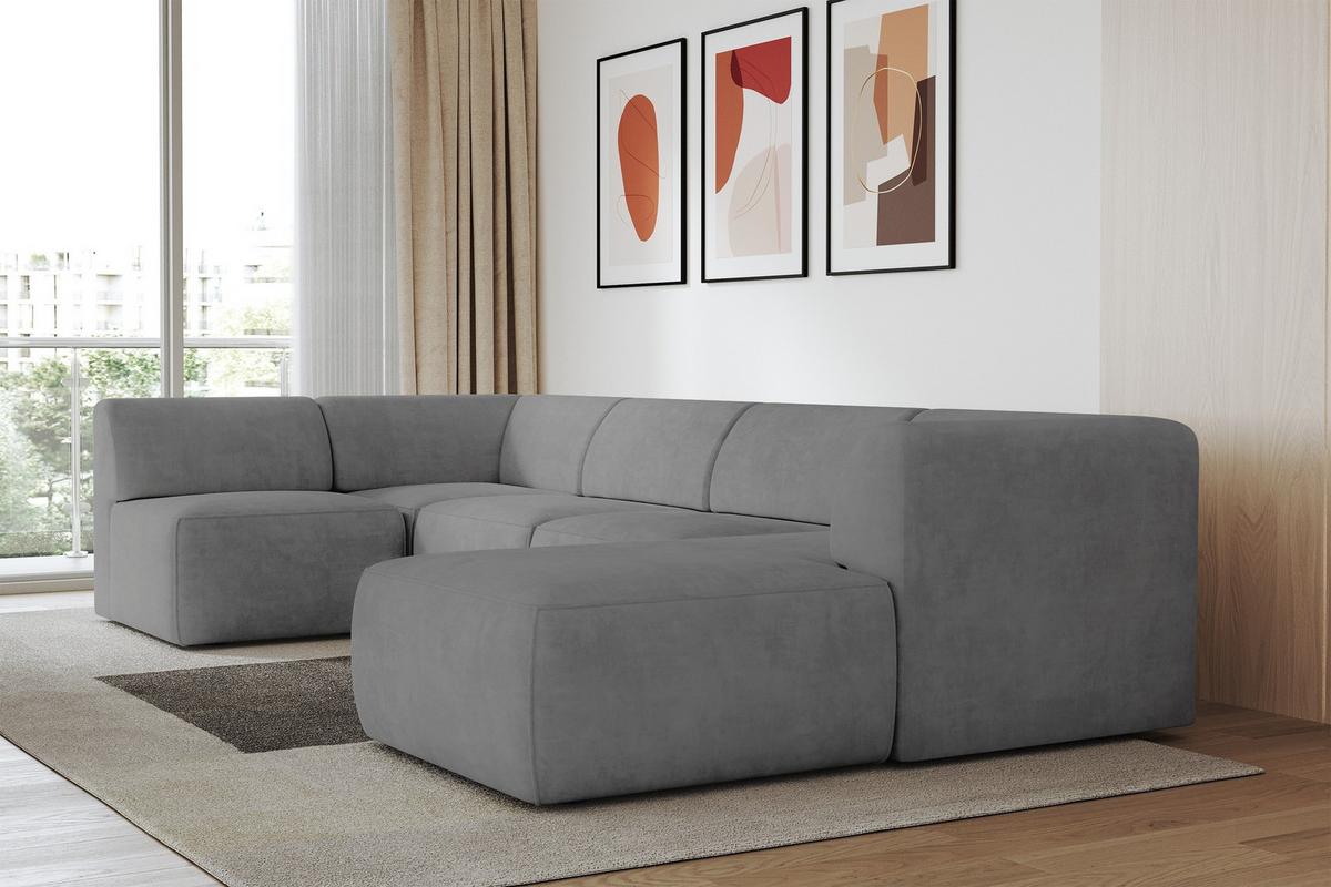 WOHNLANDSCHAFT Ottomane Rechts MOVO-L 345x180x78 cm Grau Velours - Taupe, Holzwerkstoff/Kunststoff (180/78/345cm) - ALTDECOR