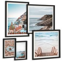 BILDER SET 5er Set - 50x50 cm & 20x30 cm & 40x60 cm Schwarzer Rahmen - Berglandschaften und Wasserfälle - Schwarz, Kunststoff (40/60cm) - TULUP