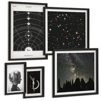 BILDER SET 5er Set - 50x50 cm & 20x30 cm & 40x60 cm Schwarzer Rahmen - Galaxie im Sonnensystem - Schwarz, Kunststoff (40/60cm) - TULUP