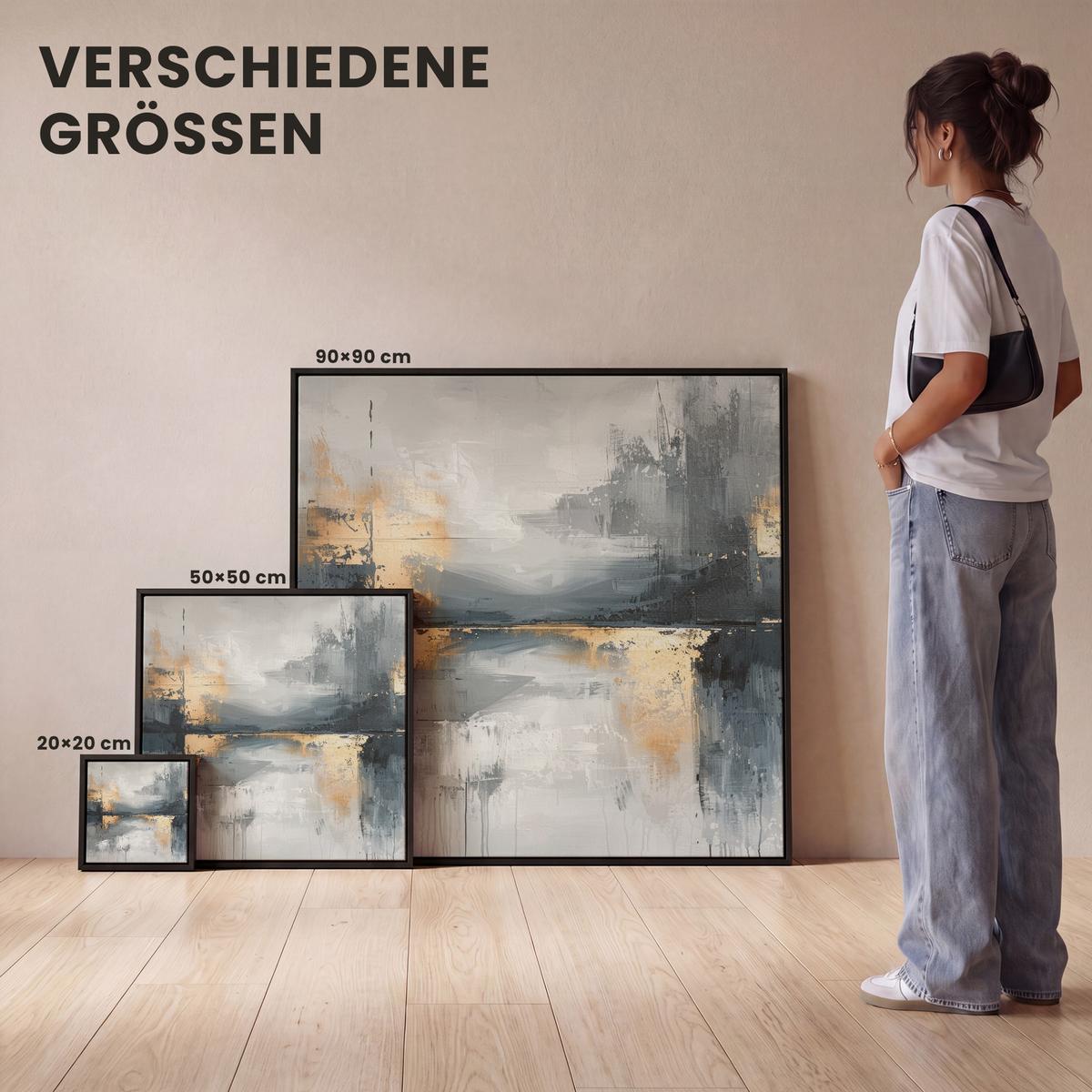 LEINWAND Bilder mit Rahmen - Kunst - Grau - Gold - Abstrakt - 50x50 - Dunkelgrau, Textil (50/50cm) - MuchoWow