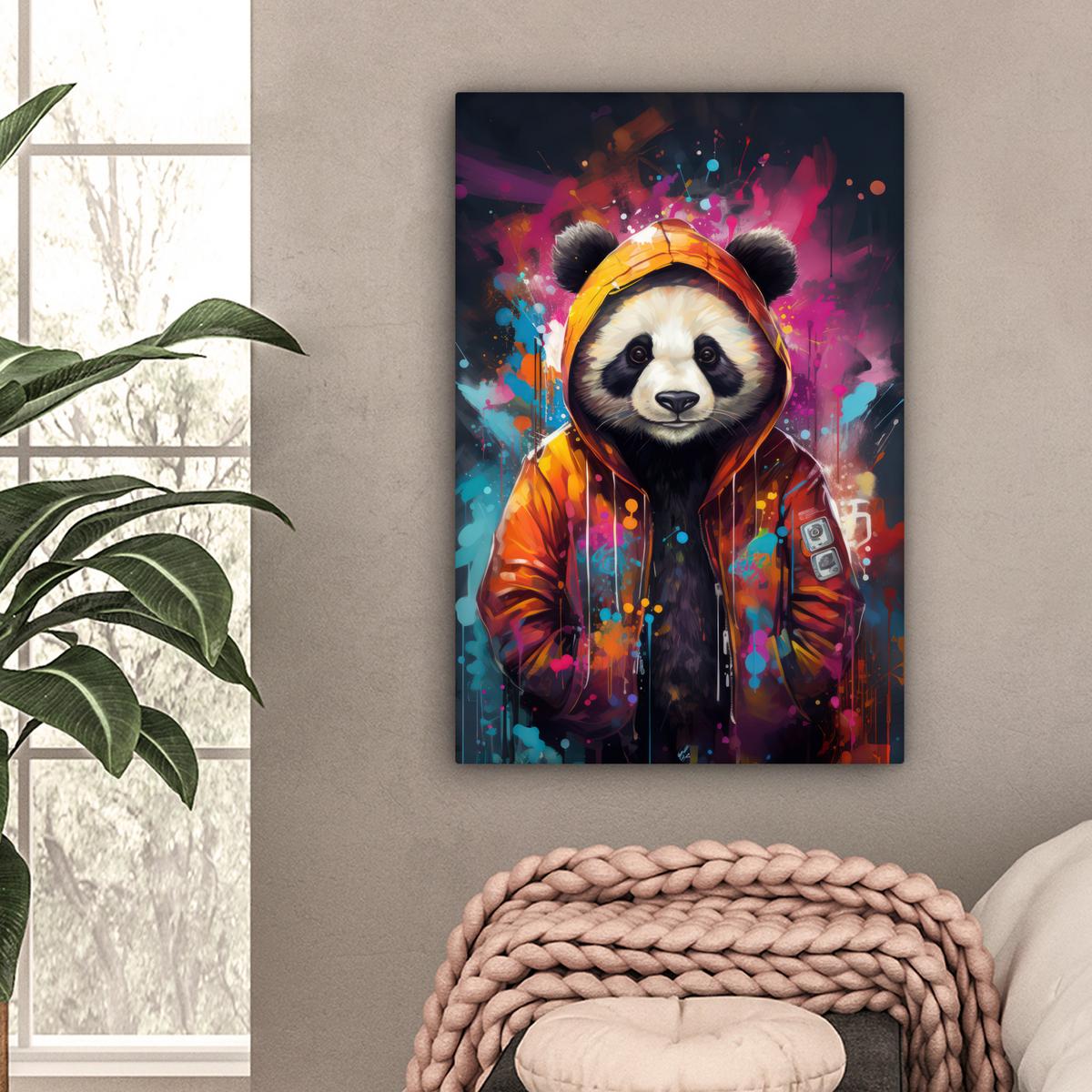 LEINWANDBILD Panda - Jacke - Graffiti - Orange Wanddeko 40x60 cm - Orange, Textil (40/60cm) - MuchoWow