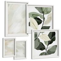 BILDER SET 5er Set - 50x50 cm & 20x30 cm & 40x60 cm Weißer Rahmen - Leuchtende, abstrakte Boho-Farben - Weiß, Kunststoff (40/60cm) - TULUP