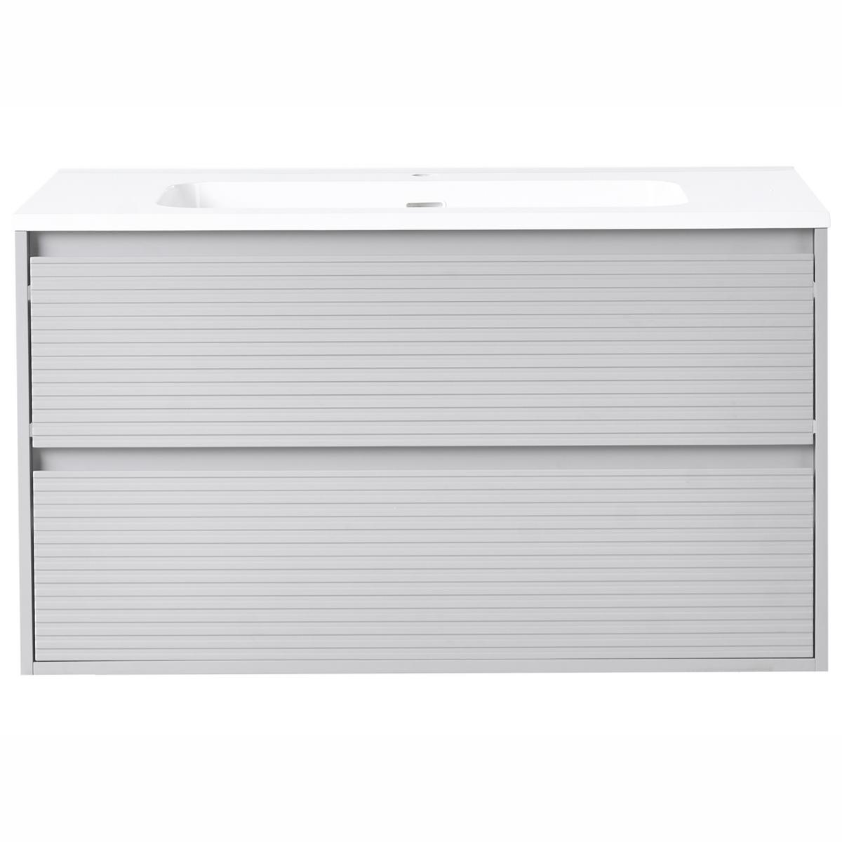 WASCHBECKENUNTERSCHRANK wandmontiertk mit Waschbecken Grau Bahia - Hellgrau, Holzwerkstoff (100/55/110cm) - Beliani