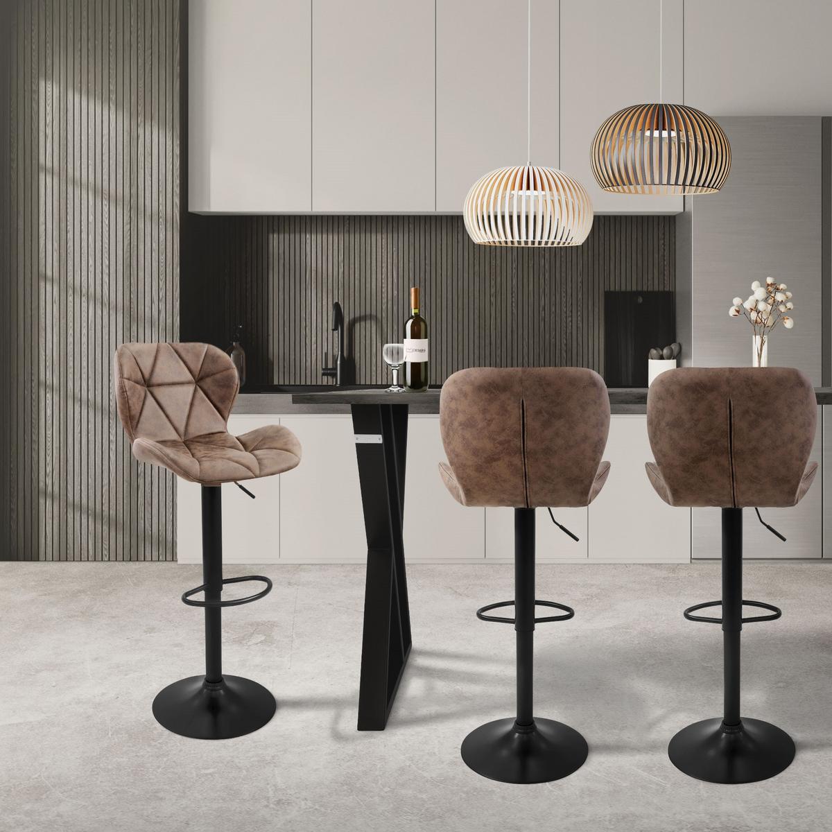 BARHOCKER 2er Set Braun aus Kunstleder drehbar/höhenverstellbar - Schwarz/Braun, Metall (41/110/47cm) - ML-DESIGN