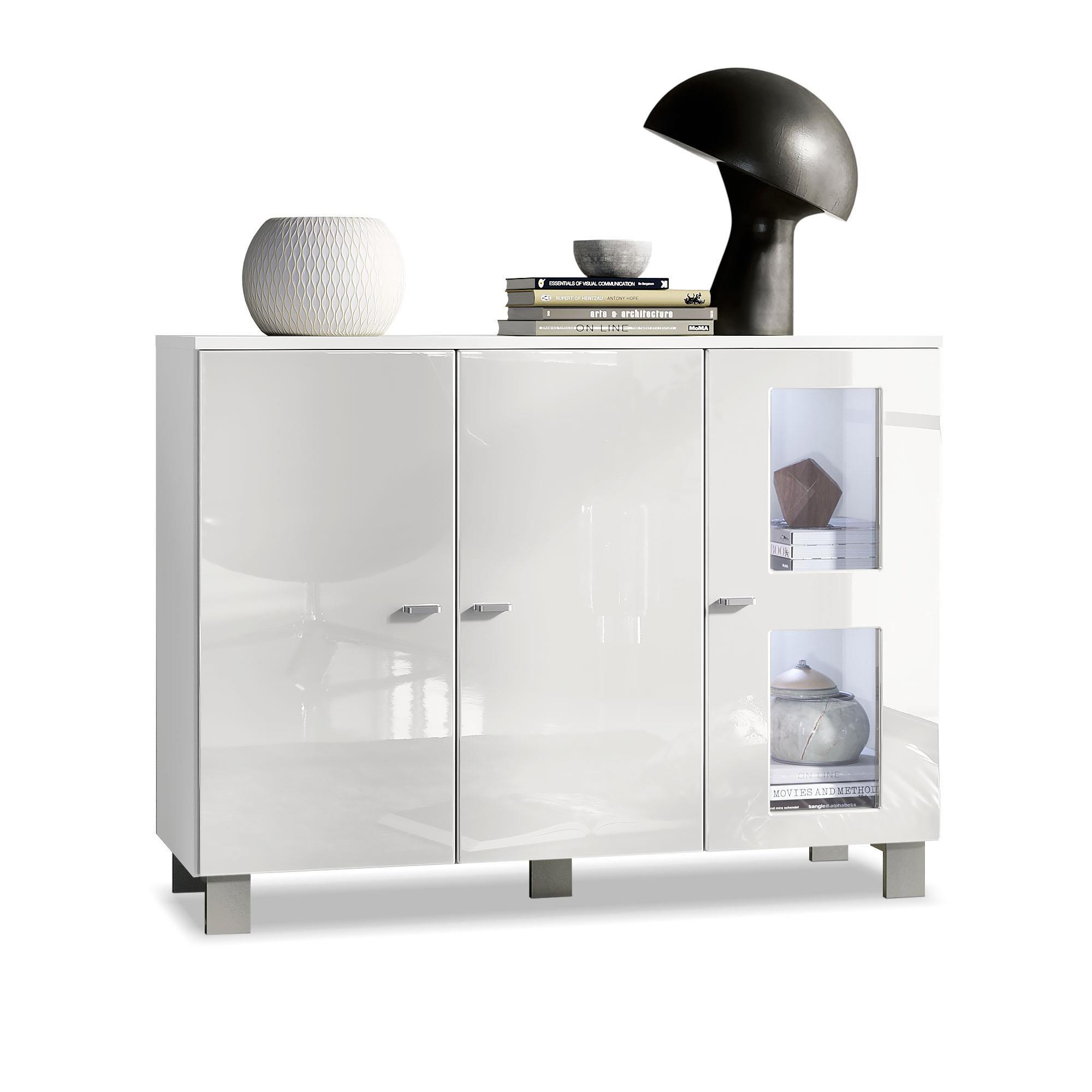 SIDEBOARD Denjo Tür in Weiß Hochglanz - Weiß Hochglanz, Holzwerkstoff (107/81/35cm) - Vladon