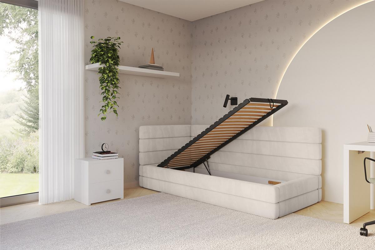 EINZELLBETT Jugendbett mit Bettkasten, Rechts - BEMY 100x200 Beige - Sandfarben, Holzwerkstoff/Textil (100/200cm) - ALTDECOR