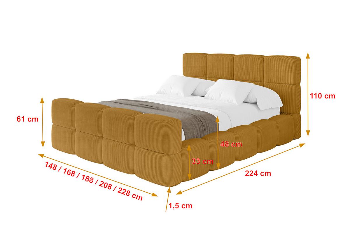 POLSTERBETT mit Bettkasten und Lattenrost, Bett mit Kopfteil, Boxbett ohne Matratze, Doppelbett mit Stauraum - NATA-Z 120x200 Senfgelb - Kupferfarben, Holzwerkstoff/Textil (120/200cm) - ALTDECOR