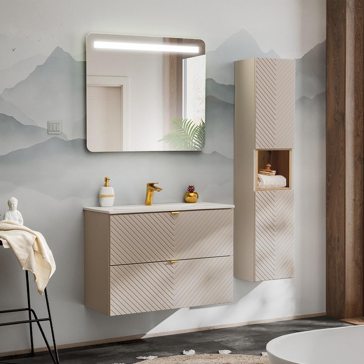 BADMÖBEL 80cm Manoa 2er-Set Kaschmir - Beige, Holzwerkstoff (80/57/40cm) - Petits-meubles