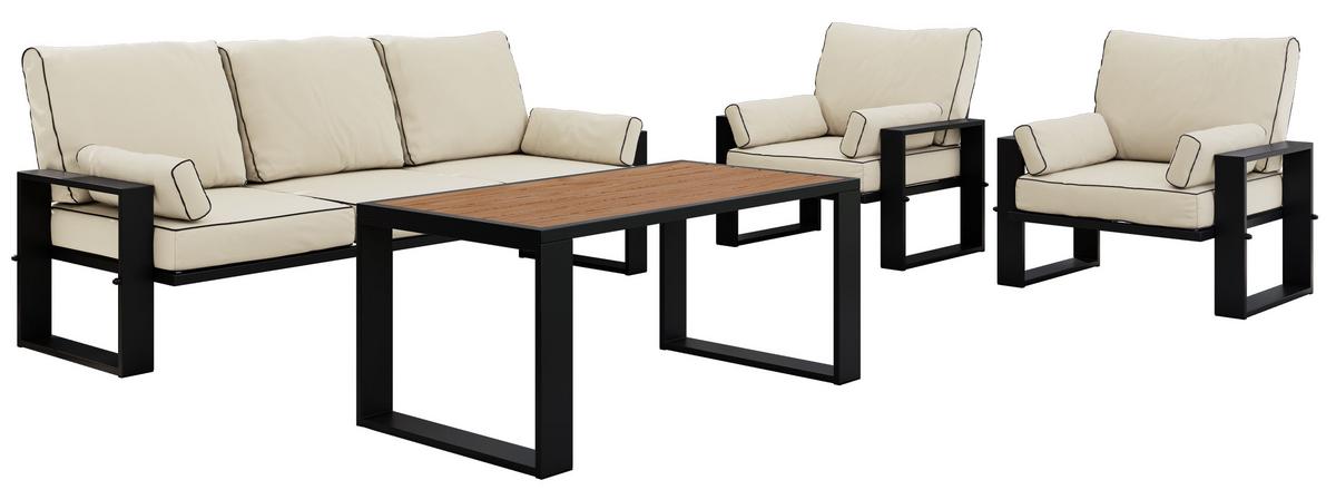 GARTENMÖBEL-SET ELBA: 1x Tisch, 1x Sofa, 2x Sessel - Beige - Beige, Textil - MKS