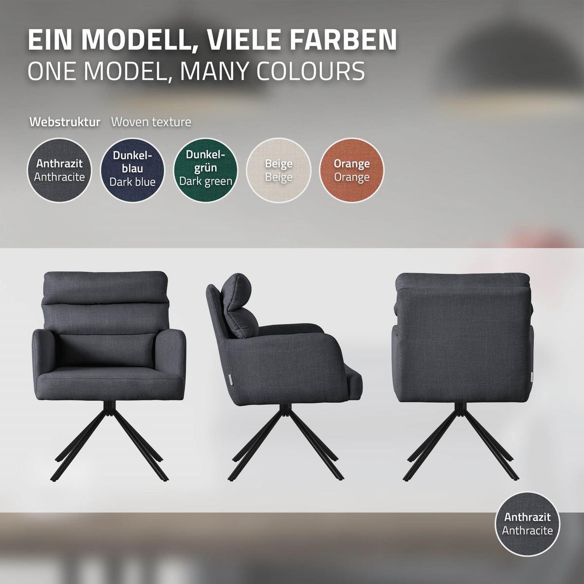 ESSZIMMERSTUHL 4er Set drehbar Anthrazit Stoffbezug - Anthrazit/Schwarz, Textil/Metall (64.5/93/64cm) - ML-DESIGN