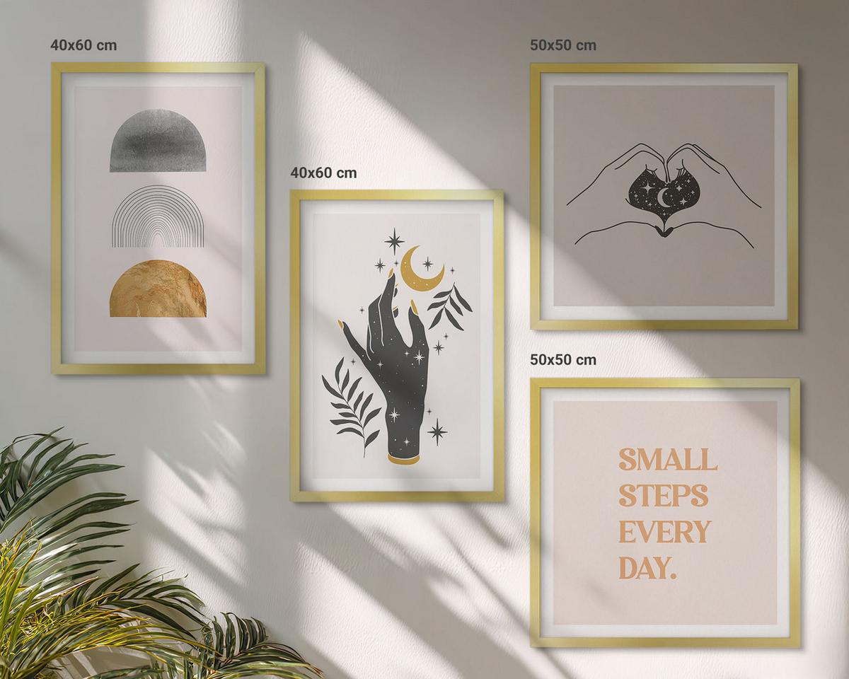 BILDER SET 4er Set - 50x50 cm & 40x60 cm Goldrahmen - Minimalistische Boho-Illustrationen - Goldfarben, Kunststoff (50/50cm) - TULUP